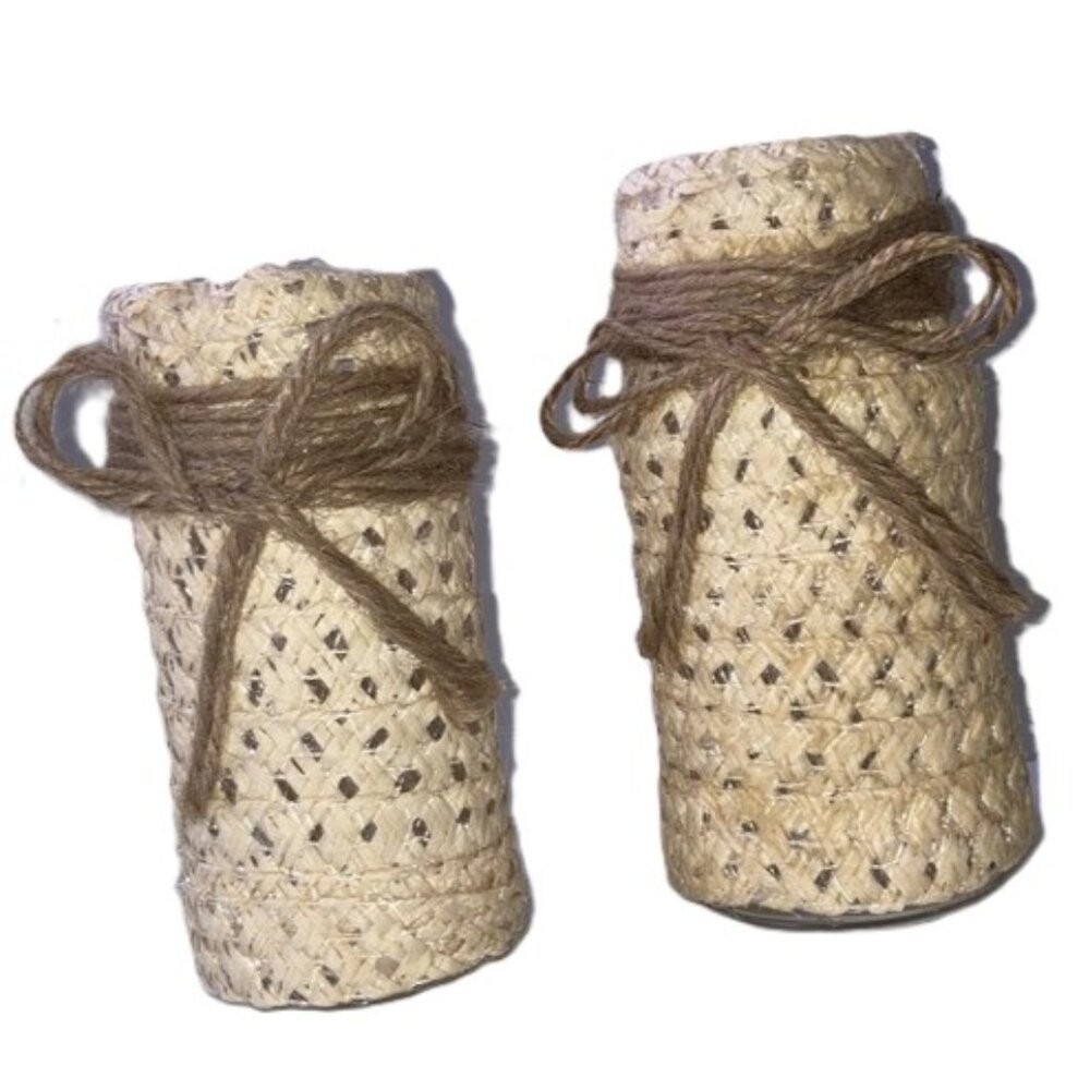 Bohemian Coastal Nautical Wicker Wrapped Vases Set of 2